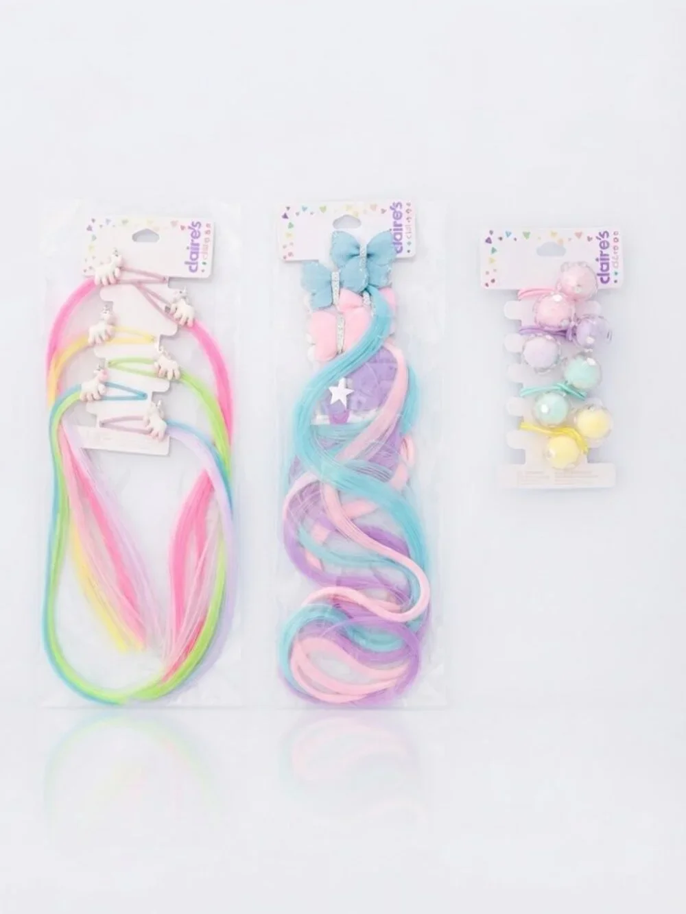 Claire's Hair Accessories Bundle - Unicorn Extensions, Butterflies, & Pom Poms